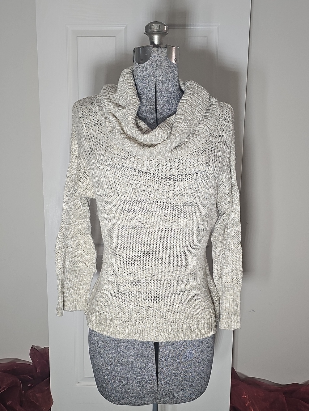 Chico's Oatmeal Loose Knit Cowl Neck Sweater Size 0 S